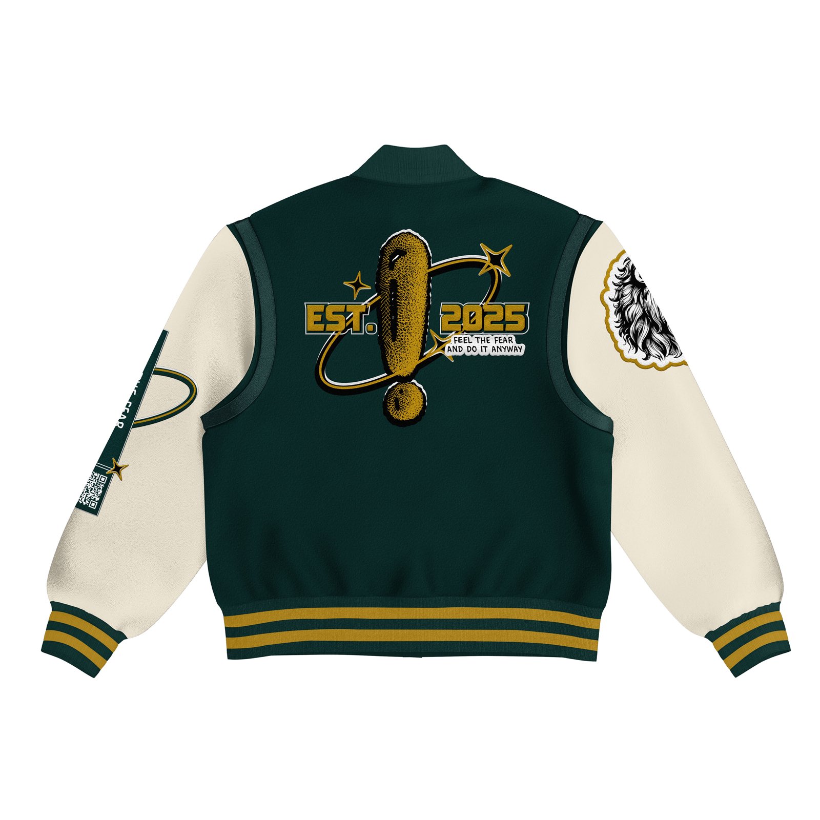 Feel The Fear Varsity Jacket — front, forest green